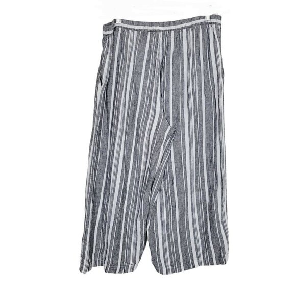 Ellen Tracy Med 100% Linen Striped Pants Wide Leg Cropped Gray & White Coastal - Picture 2 of 6
